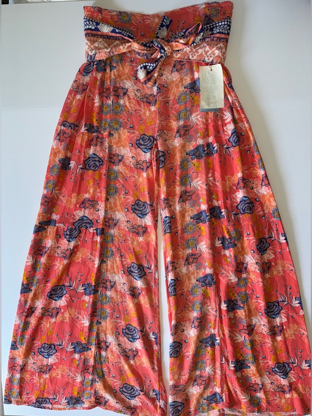 NWT Coral Floral Wide-Leg Pant with Wrap Tie Waist